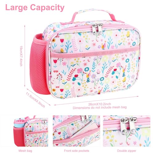 RHCPFOVR Kids Lunch Bag - Insulated Lunch Box for Boys Girls,Washable Lunch Bag and Reusable Toddler Leak-proof Lunchbox for School and Daycare - color: Leaf & Flower