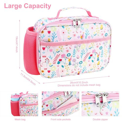 RHCPFOVR Kids Lunch Bag - Insulated Lunch Box for Boys Girls,Washable Lunch Bag and Reusable Toddler Leak-proof Lunchbox for School and Daycare - color: Leaf & Flower