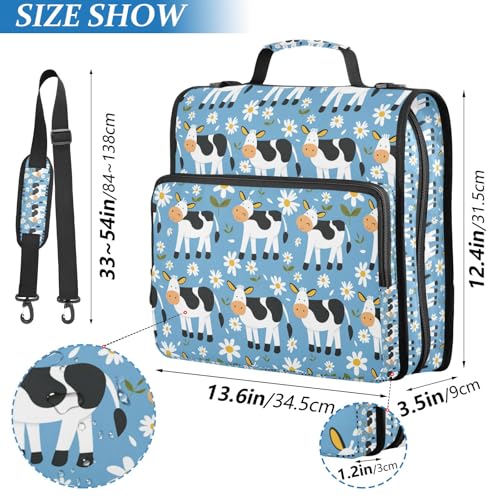3 Ring Zipper Binder With Shoulder Strap Documents Storage Organizer Animal Dog - color: Floral Cow