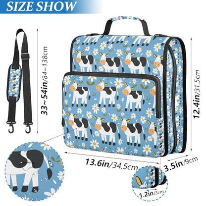 3 Ring Zipper Binder With Shoulder Strap Documents Storage Organizer Animal Dog - color: Floral Cow