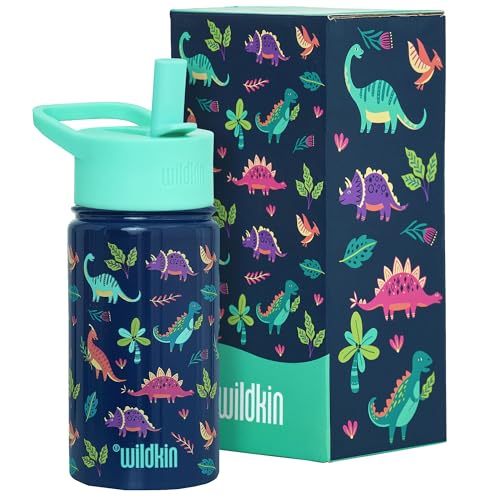Wildkin Kids Stainless Steel Water Bottle, 14oz, Dino Pals | 14oz insulated steel water bottle — coordinates with matching Wildkin backpacks and lunch boxes - color: Dino Pals, size: 14 Oz