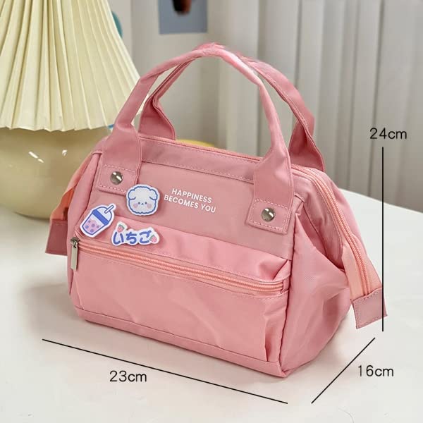 Kawaii Lunch Bag with Kawaii Pins Cute Aesthetic Lunch Bag for Women Girls Large Insulted Tote Bag Kawaii School Supplies (Gray,Small) - color: Gray