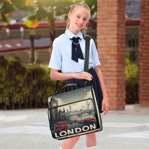 3 Ring Zipper Binder London City Landscape Binders Bag with Shoulder Strap 500 Sheets Paper Organizer Trapper Keeper Documents Storage File Folder for School Office - color: A2845