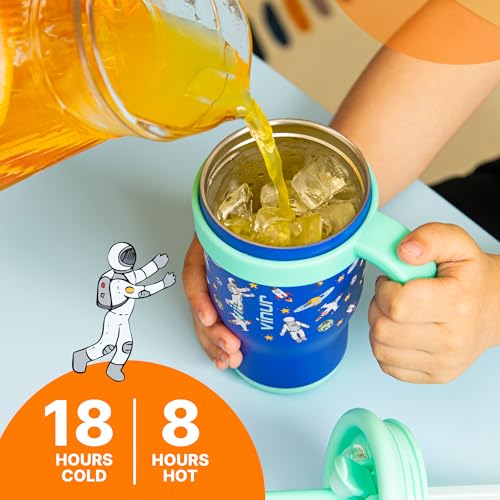 VINUR 17 oz Tumbler for Kids-Stainless Steel Double Wall Vacuum Insulated Tumbler with Handle, Leak Proof Water Cup with Lid and Straw (Astronaut) - color: Astronaut, size: 17 Ounces