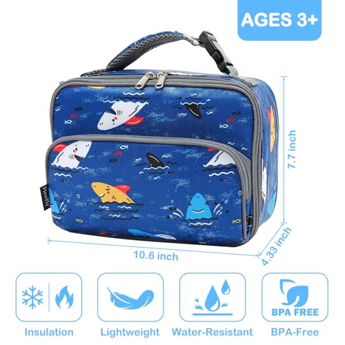 FlowFly Kids Lunch box Insulated Soft Bag Mini Cooler Back to School Thermal Meal Tote Kit for Girls, Boys, Colorful-Shark - color: Castle