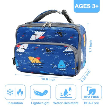 FlowFly Kids Lunch box Insulated Soft Bag Mini Cooler Back to School Thermal Meal Tote Kit for Girls, Boys, Colorful-Shark - color: Castle