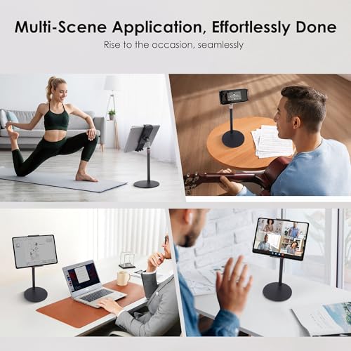 Tablet Stand Holder, Height Adjustable Portable Monitor Stand, 360 Degree Rotating, Aluminum Alloy Cradle Mount Dock for 4.7"-15.6" Screen iPhone Samsung, iPad, Kindle, eBook Reader (932001A) (Black)