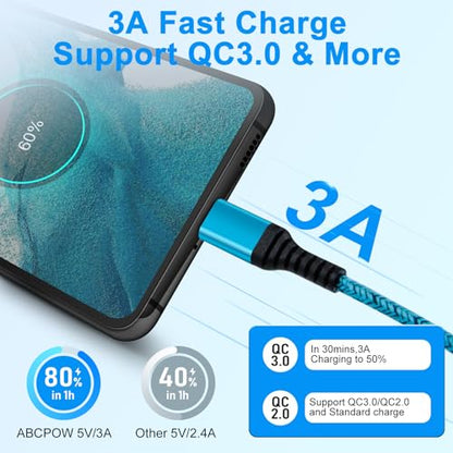 USB C Charger Cable Fast Charging 3 Pack 6ft for iPhone 17 16 15 Pro Max/15 Plus/15 Pro/15, 3.1A Braided Car Cord USB A to USB C Android Phone Power Cord for Samsung Galaxy S24 A54 A14 S23 Ultra S22