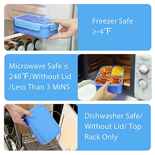 Caperci Classic Bento Lunch Box for Adult & Older Kids - Leakpoof 47 oz 3-Compartment Lunch Containers for Adults and Teens, Built-in Utensil Set, Ideal for On-the-Go, Blue - color: Blue