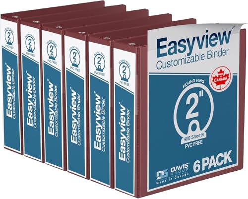 Easyview Premium 3-Ring Binders with Clear-View Covers and Round Rings, Binders for School or Office, 2 Inch, Pack of 6, Burgundy - color: Burgundy, size: 2 Inch, style: Pack of 6