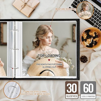 Lanpn 2 Packs Scrapbook Photo Album 12x12, Linen Window Design Cover Top Load 3 Ring Folder Binder Photo Book Photobook 12 x 12 inch with 30 Plastic Sleeves 60 Pages (Grey) - color: Grey, size: 12x12"/2PK