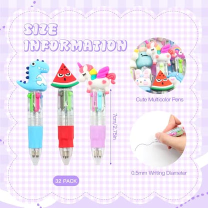 Scettar 32Pcs Multicolor Pen in One 4-in-1, Cute Ballpoint Pens Bulk for School Office, Classroom Prizes, Fun Writing Gifts Goodie Bags Stuffers Party Favors - style: 32 Pcs