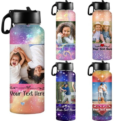 D-Story Custom Water Bottle with Straw Lid 18Oz Personalized Picture Stainless Steel Insulated Water Bottles for Boys Girls Women Men Customize Thermoses Cup Back to School Birthday Gifts - color: Design 19