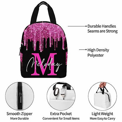 Personalized School Backpack for Daughter from Mom, Custom Deep Pink Sparkle Drip Initial Casual Daypacks Lunch Tote Bag Customized Travel Book Bag with Name Knapsack Schoolbag for Teens Boys Girls - color: Multi 03