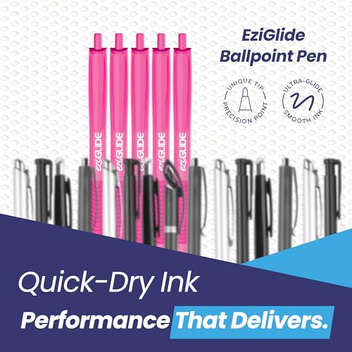 Retractable Ballpoint Pens, Pack of 5 Pens Ink, Smooth Writing Ballpoint Pens for Writing, Note-Taking & Everyday Use, Great for Office, School & Home (Pink) - color: Pink
