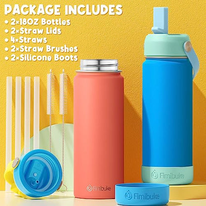 Fimibuke Kids Insulated Water Bottle, 18oz BPA FREE Kids Cup with Straw Double Wall Vacuum Tumbler 18/8 Stainless Steel Leak Proof Toddler Water Bottle for School Boys Girls (2 Pack,Underwater World) - color: B6. Underwater World
