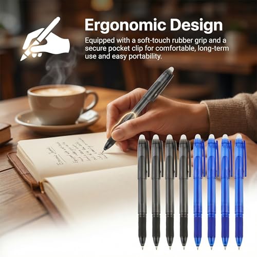 Volcanics Erasable Gel Pens, 0.7mm Fine Point Gel Erasable Ink Pens with Eraser - Rocket Book Pens, Soft Black and Blue, 12 Pack, Smooth Writing Pens Pencil-Like Precision for Home School & Office - color: Black and Blue, size: 1 Count (Pack of 12)