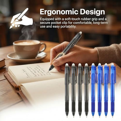 Volcanics Erasable Gel Pens, 0.7mm Fine Point Gel Erasable Ink Pens with Eraser - Rocket Book Pens, Soft Black and Blue, 12 Pack, Smooth Writing Pens Pencil-Like Precision for Home School & Office - color: Black and Blue, size: 1 Count (Pack of 12)