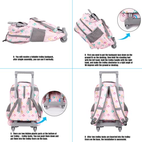 seastig Rolling Backpack for Kids Wheeled Backpack 18in Double Handle Backpack with Wheels - color: Sheep