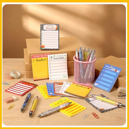 Eaasty 24 Pcs Back to School Teacher Appreciation Gift Sticky Notes with Funny Pens to Do List Notepad Sticky Notes Cute Ballpoint Pens(Colorful Style) - style: Colorful Style