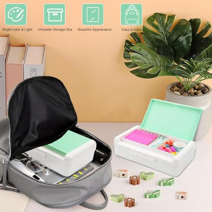 SFLHHDM Pencil Box, Double Layer Large Capacity, White Green, 1pcs | Plastic, Snap-tight Lid, Stackable Storage, For Gel Pen Pencils Crayons - color: White Green-1pcs