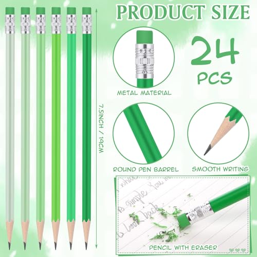 24 Pcs Round Pencils with Eraser 2 HB Cute Pencils Bulk for School Graphite Wood Color Unsharpened Pencil for Drawing Sketching Wedding School Teacher Supplies Student Reward(Green) - color: Green