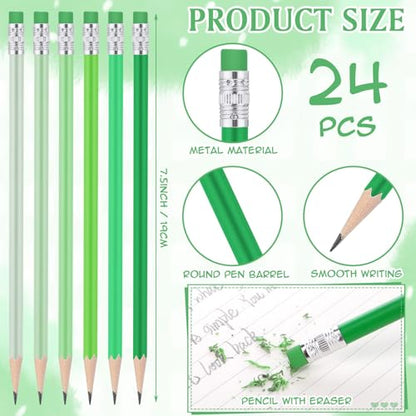 24 Pcs Round Pencils with Eraser 2 HB Cute Pencils Bulk for School Graphite Wood Color Unsharpened Pencil for Drawing Sketching Wedding School Teacher Supplies Student Reward(Green) - color: Green