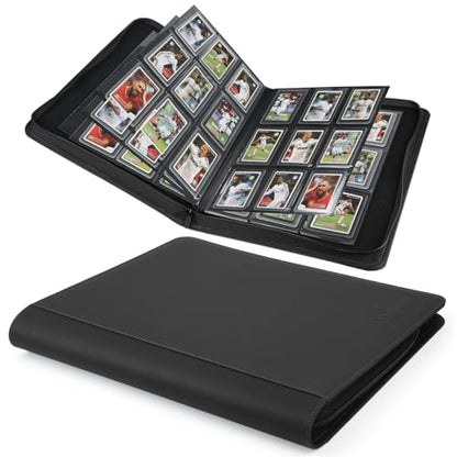 Toploader Binder,Toploader Hard Cases, 9-Pocket Pages Sleeves Hold up 288 Cards.Toploader Card Binder with Sleeves for “3×4” rigid，Card Holder(black) - color: black, size: 9 Pocket 288 Toploader