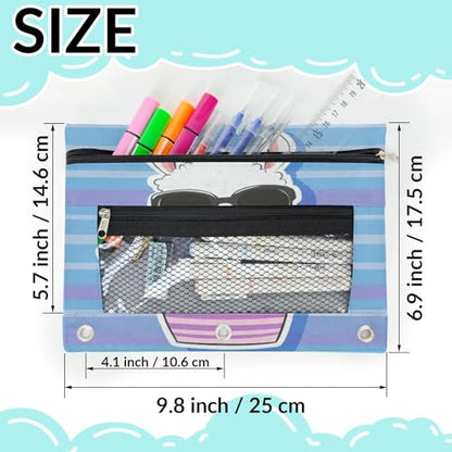 Cactus Alpaca Pencil Pouch for 3 Ring Binder Purple Blue Stripe Pencil Case Bag with Clear Window Zipper Pockets for Kids Girls Boys Students School College Supplies 2 Pack - color: Blue Purple