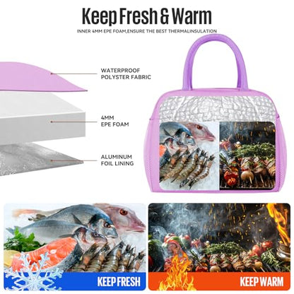 douyadady Lunch Bag&Box Women/Men Insulated&Reusable | Spacious Lightweight Waterproof Sturdy Durable Great Value For Office Work School Picnic Travel - color: Purple
