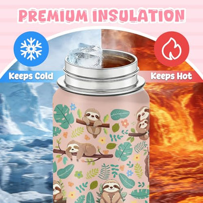 Sloth Gifts, 18oz Sloths Water Bottle with 2 Lids (Spout and Straw Lid), Kids Insulated Stainless Steel Sloth Lovers Tumbler Cup, Birthday Gifts for Women Teen Girl - color: Sloth