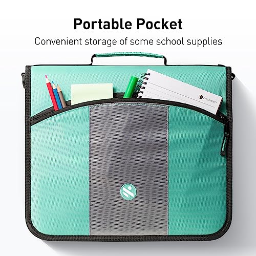 3 Inch 3 Rings Zipper Binder, Round Ring Binder with Expanding Files, Handle and Shoulder Strap, Green - color: Mint Green