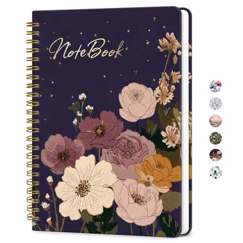 ZOTIA Lined Spiral Journal for Women, A5 Aesthetic Hardcover Notebook for Work, School & Note Taking, Pretty College Ruled Journal, 140 Pages, 6" x 8", Quiet Bloom - color: C-Quiet Bloom