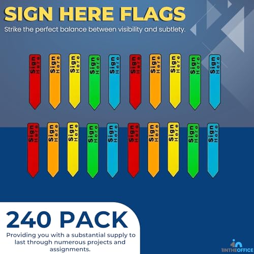 1InTheOffice Sign Here Flags, Assorted Colors, 0.56", 240 Pack