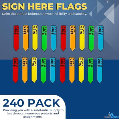 1InTheOffice Sign Here Flags, Assorted Colors, 0.56", 240 Pack