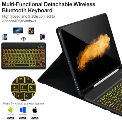 AHYWTAN Keyboard Case for iPad 9/8/7th Gen 10.2, Bluetooth Keyboard with 7 Color Backlit, iPad 10.2 inch Case with Keyboard, Pencil Holder, Black-L - color: Black-L