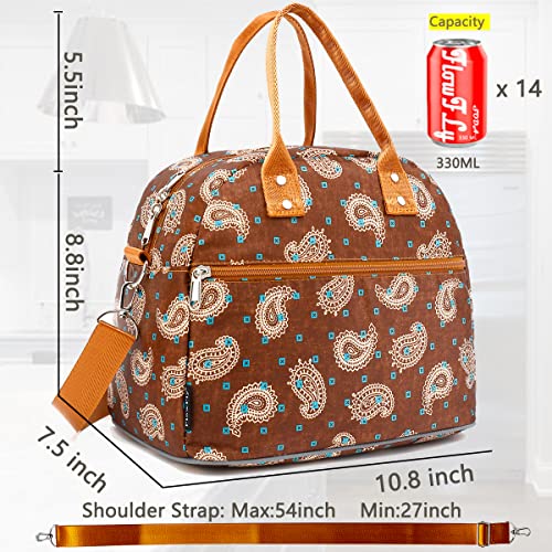 FlowFly Insulated Lunch Bag With Shoulder Strap for Women, Men, and Kids, Large and Reusable, Handle, Freezable Work and School Travel Tote and Meal Prep Organizer,Cashew - color: Cashew