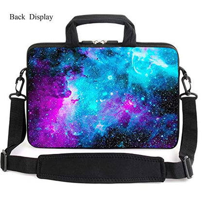 15.6" laptop sleeve chromebook case adjustable shoulder strap with handle accessory pocket (Blue galaxys) - color: Blue Galaxys