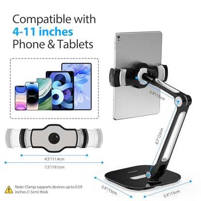 AboveTEK Tablet Stand, Multi-Angle Adjustable iPad Stand Holder, 360° Swivel Tablets Stand Aluminum Desk Mount Fits 4”-11"(Diagonal) iPad/mini/Air/Pro for Business Kiosk Office – Black - color: Black