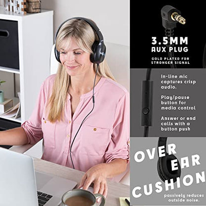 Sonitum Classroom Headphones-Bulk 25-Pack, with Microphone Student On Ear Comfy Swivel Earphones for Library, School, Airplane, Kids-for Online Learning and Travel, HQ Stereo Sound 3.5mm Jack (Black)