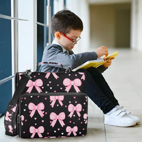 3 Ring Zipper Binder with Shoulder Strap Pink Bow Heart 2 Inch Zippered Binder Bag 500 Sheet Capacity Multi Pockets for School Supplies - color: Multi25