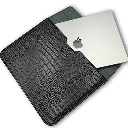 Laptop Sleeve Case 13-13.6 Inch Crocodile PU Leather Flip Cover with Stand Function for 2016-2026 MacBook Neo 13 A18 Pro A3404 Air 13 Pro 13 M5 M4 M3 M2 M1, for HP Dell Lenovo Laptop, Black - color: Black