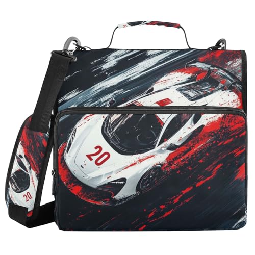 Truck Racing Car 3 Ring Binder Bag 1.5 inch Binder Organizer with Zipper Shoulder Strap 500 Sheet Documents Storage for School Office - color: A010, size: 13.6 x 12.4 x 3.5 in