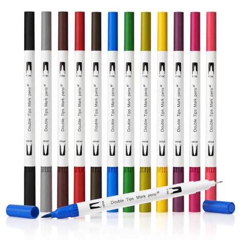 Pastel Highlighters, 12 Pack Dual Tip Mild Highlighter Markers with Chisel & Fine Tips, No Bleed & Smear Colored Highlighters for Bible Journaling, Note Taking, School Office Supplies