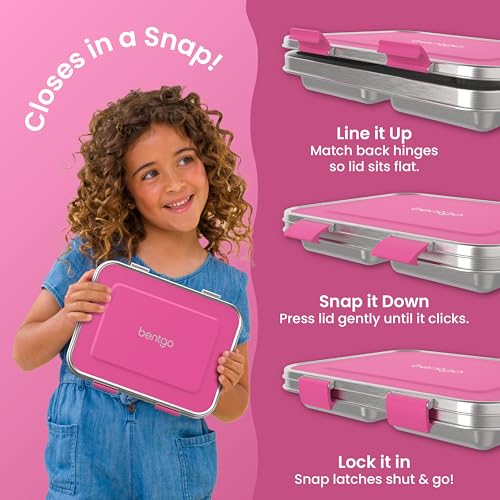 Bentgo Kids Stainless Steel Leak-Resistant Lunch Box - 3-Compartments with Bonus Silicone Container, Durable, Eco-Friendly, Dishwasher Safe, BPA-Free, Ideal for School, Ages 3+ (Fuchsia) - color: Fuchsia