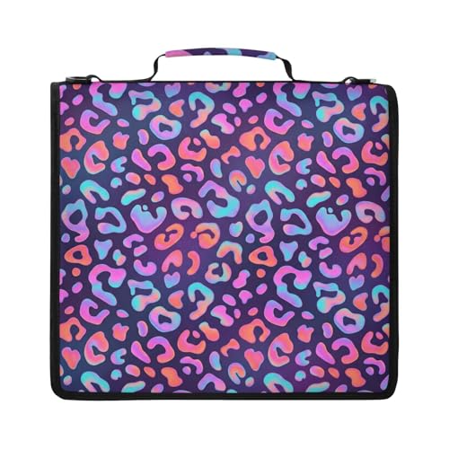 Leopard 2inch 3 Ring Zipper Binder Multi-Pocket Storage Holds 14 Inch Laptop for Students and Office Use - color: Leopard