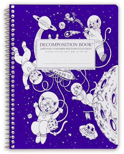 Decomposition Kittens in Space College Ruled Spiral Notebook - 9.75 x 7.5 Journal with 160 Lined Pages - 100% Recycled Paper - Cute Notebooks for School Supplies, Home & Office - Made in USA - color: Kittens in Space