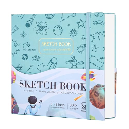 FLYING EAGLE Sketch Book, Square Hardcover Sketchbook for Kids, 8 x8, Blue | 120 Pages 120GSM Thick Drawing Pad,Bleed-Resistant Sketch Pad Gift for Boys Girls Teens Art Drawing Journal - color: 1.blue, size: 8"x 8"