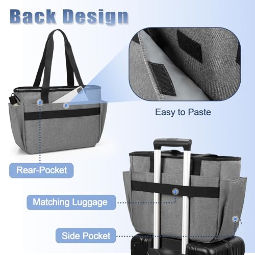 Trunab Teacher Laptop Tote Bag with Expanding File Folder Pocket | Nurse Utility Tote Bag for Women, Office Laptop Briefcase for Work, College, Nursing - color: Grey