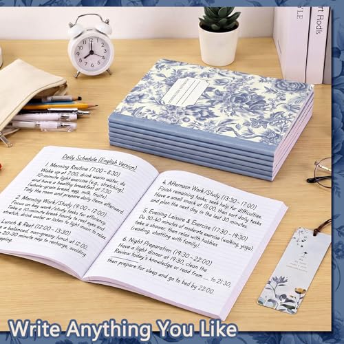 Harloon 6 Pack Composition Notebooks College Ruled Bulk Vintage Blue Flower Composition Notebook 110 Page 7-1/2" x 9-3/4" Journal Back to School Gift for Teacher Student Office First Day of School - style: Blue Flowers